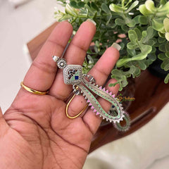 Vriksham Oxidized Silver Elongated Geometric Dangles with Pastel Enamel Earrings-S1087