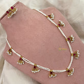 Vriksham White Beaded Kundan Jadau Short Mala-Red-White Beads-J3436