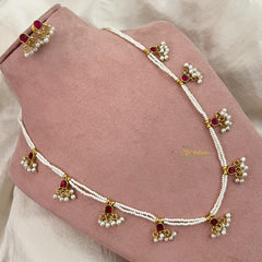 Vriksham White Beaded Kundan Jadau Short Mala-Red-White Beads-J3436