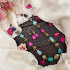 Vriksham Antique Look Alike Green Pink & Blue Stone Mala-G21311
