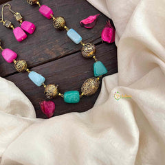 Vriksham Antique Look Alike Green Pink & Blue Stone Mala-G21311