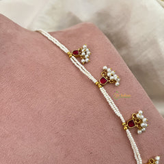 Vriksham White Beaded Kundan Jadau Short Mala-Red-White Beads-J3436