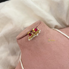 Vriksham White Beaded Kundan Jadau Short Mala-Red-White Beads-J3436