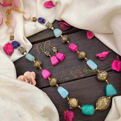Vriksham Antique Look Alike Green Pink & Blue Stone Mala-G21311