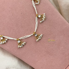 Vriksham White Beaded Kundan Jadau Short Mala-White-White Beads-J3438