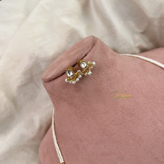 Vriksham White Beaded Kundan Jadau Short Mala-White-White Beads-J3438