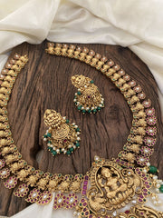 Traditional Maanga Lakshmi Haram Red White -Green Bead -G11337