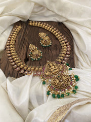 Traditional Maanga Lakshmi Haram Red White -Green Bead -G11337