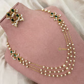 Vriksham Pearl Layer Style Kundan Jadau Short Neckpiece-Green-J3380