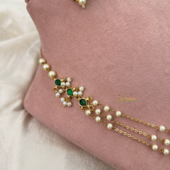 Vriksham Pearl Layer Style Kundan Jadau Short Neckpiece-Green-J3380