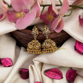 Vriksham Classic Peacock Style AD Stone With Gold look Dome Jhumka Earrings-Gold Bead-G21216
