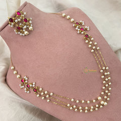 Vriksham Pearl Layer Style Kundan Jadau Short Neckpiece-Red-J3379