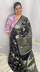 Darkest Blue Semi Georgette Soft Silk Saree -VS2001