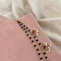 Vriksham Stylish Diva Pendant Black Beaded Kundan Jadau Magalsutra-Red-Pearl-J3454