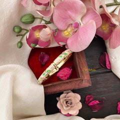 Vriksham Premium Off White Enamel Floral Gold Openable Bangle-G21316