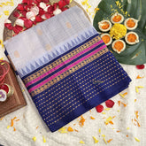 Vriksham Light Gary & Dark Blue Border With Gold Accents Silk Cotton Saree-VS4633