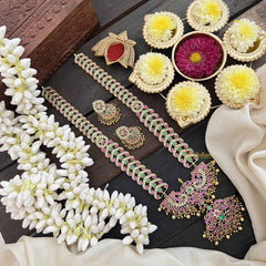 Vriksham Heritage Floral Pendant With Leaf Pattern Kundan Jadau Neckpiece-Red Green & White-Gold Bead-J3815