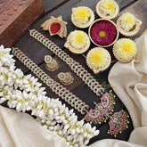 Vriksham Heritage Floral Pendant With Leaf Pattern Kundan Jadau Neckpiece-Red Green & White-Gold Bead-J3815