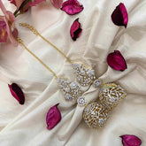 Vriksham Crystal Sparkle AD Stone Leaf & Flower Dome Jhumka Earrings-Gold Bead-G21217