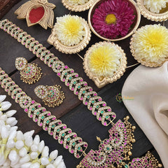 Vriksham Heritage Floral Pendant With Leaf Pattern Kundan Jadau Neckpiece-Red Green & White-Gold Bead-J3815