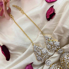 Vriksham Crystal Sparkle AD Stone Leaf & Flower Dome Jhumka Earrings-Gold Bead-G21217