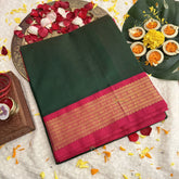 Vriksham Double Shade Green With Pink Border Silk Cotton Saree-VS4643