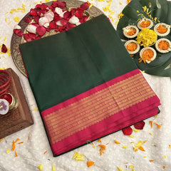 Vriksham Double Shade Green With Pink Border Silk Cotton Saree-VS4643