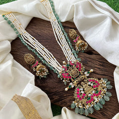 Royal Multilayer Pearls & One Bead Layer Haram With Lakshmi Pendant Chain - J2099