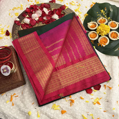 Vriksham Double Shade Green With Pink Border Silk Cotton Saree-VS4643