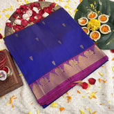 Vriksham Blue With Golden Buttis Pink Border Silk Cotton Saree-VS4644