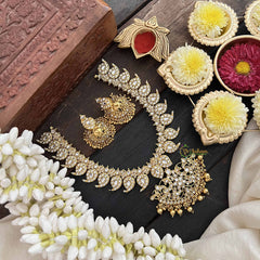 Vriksham Elegant Golden Touch With White Manga Short Neckpiece-Gold Bead-G20533