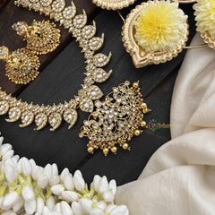 Vriksham Elegant Golden Touch With White Manga Short Neckpiece-Gold Bead-G20533