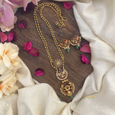 Vriksham Dual Peacock Pendant Chain-Green Bead-Red Green-G15688