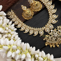 Vriksham Elegant Golden Touch With White Manga Short Neckpiece-Gold Bead-G20533