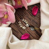 Vriksham Floral Vine & Leaf CZ Ear Climber-Golden Statement EarCuff Stud Earrings-G21213