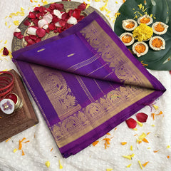 Vriksham Purple With Zari Weaving & Elephant Border Silk Cotton Saree-VS4627