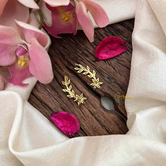 Vriksham Floral Vine & Leaf CZ Ear Climber-Golden Statement EarCuff Stud Earrings-G21213