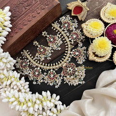 Vriksham Dual Peacock & Chandbali Guttapusalu Short Neckpiece-Rice Pearl-G20538