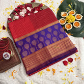 Vriksham Red & Floral Designs Blue Broader Silk Cotton Saree-VS4648