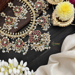 Vriksham Dual Peacock & Chandbali Guttapusalu Short Neckpiece-Rice Pearl-G20538