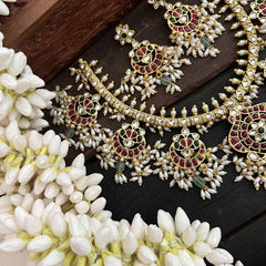 Vriksham Dual Peacock & Chandbali Guttapusalu Short Neckpiece-Rice Pearl-G20538