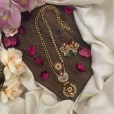 Vriksham Dual Peacock coral stone Pendant Chain-Green Bead-G15690