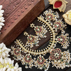 Vriksham Dual Peacock & Chandbali Guttapusalu Short Neckpiece-Rice Pearl-G20538