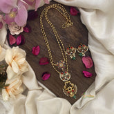 Vriksham Dual Peacock Navrathna Pendant Chain-Green Bead-G15689