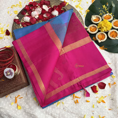 Vriksham Double Shaded Sky Blue & Elephants Designs Pink Broader Silk Cotton Saree-VS4647