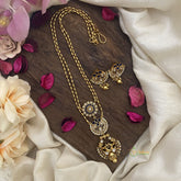 Vriksham Dual Peacock Pendant Chain-Golden Bead-Blue-G15686