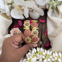 Vriksham Designer Ruby Floral Statement Bangles-G19932