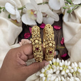 Vriksham Gold Finish With Carved Floral & Leaf Bangles-Red-G19933