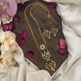 Vriksham Dual Peacock Pendant Chain-Golden Bead-Green-G15685