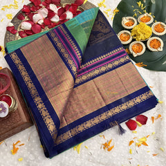 Vriksham Double Shade Green & Blue Zari Border Silk Cotton Saree-VS4634